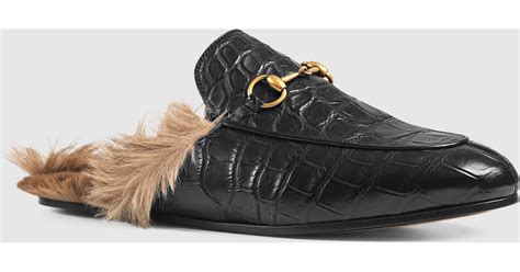 gucci fur slippers women& 39|Gucci crocodile slippers.